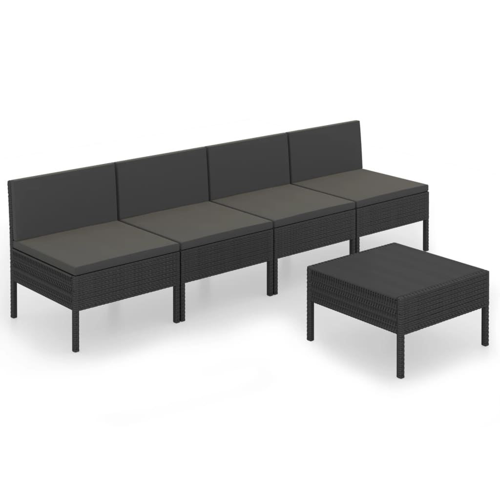 Set Divani da Giardino 5 pz con Cuscini in Polyrattan Nero cod mxl 38276