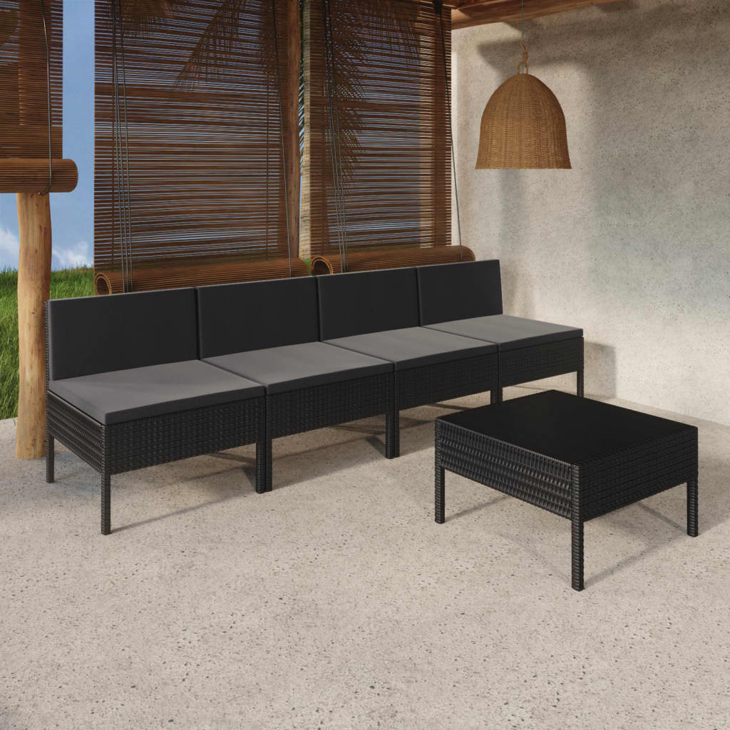 Set Divani da Giardino 5 pz con Cuscini in Polyrattan Nero cod mxl 38276