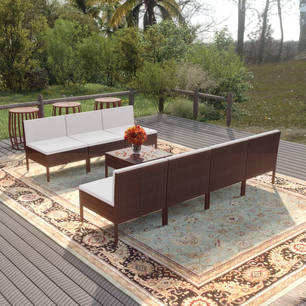 Set Divani da Giardino 8 pz con Cuscini in Polyrattan Marrone cod mxl 38288