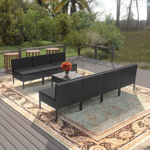 Set Divani da Giardino 8 pz con Cuscini in Polyrattan Nero cod mxl 38278