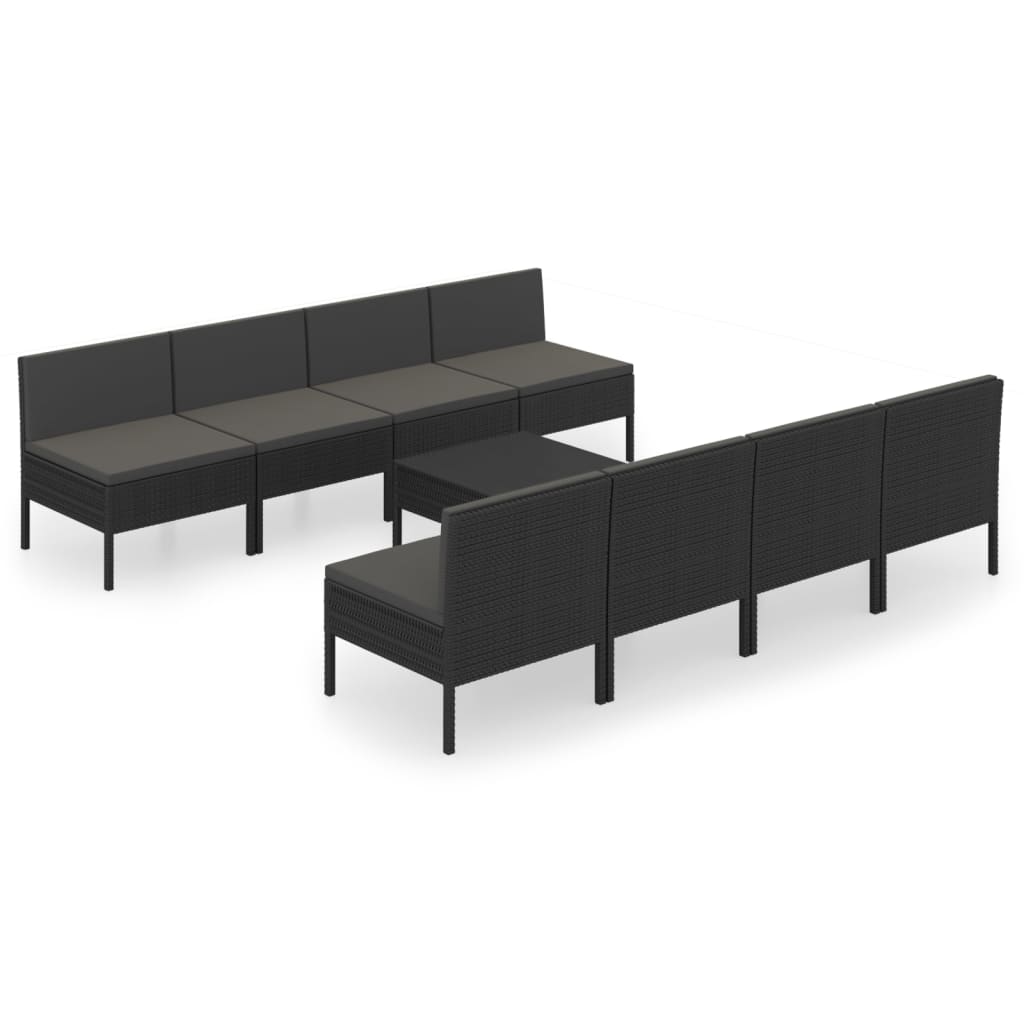 Set Divani da Giardino 9 pz con Cuscini in Polyrattan Nero cod mxl 38279