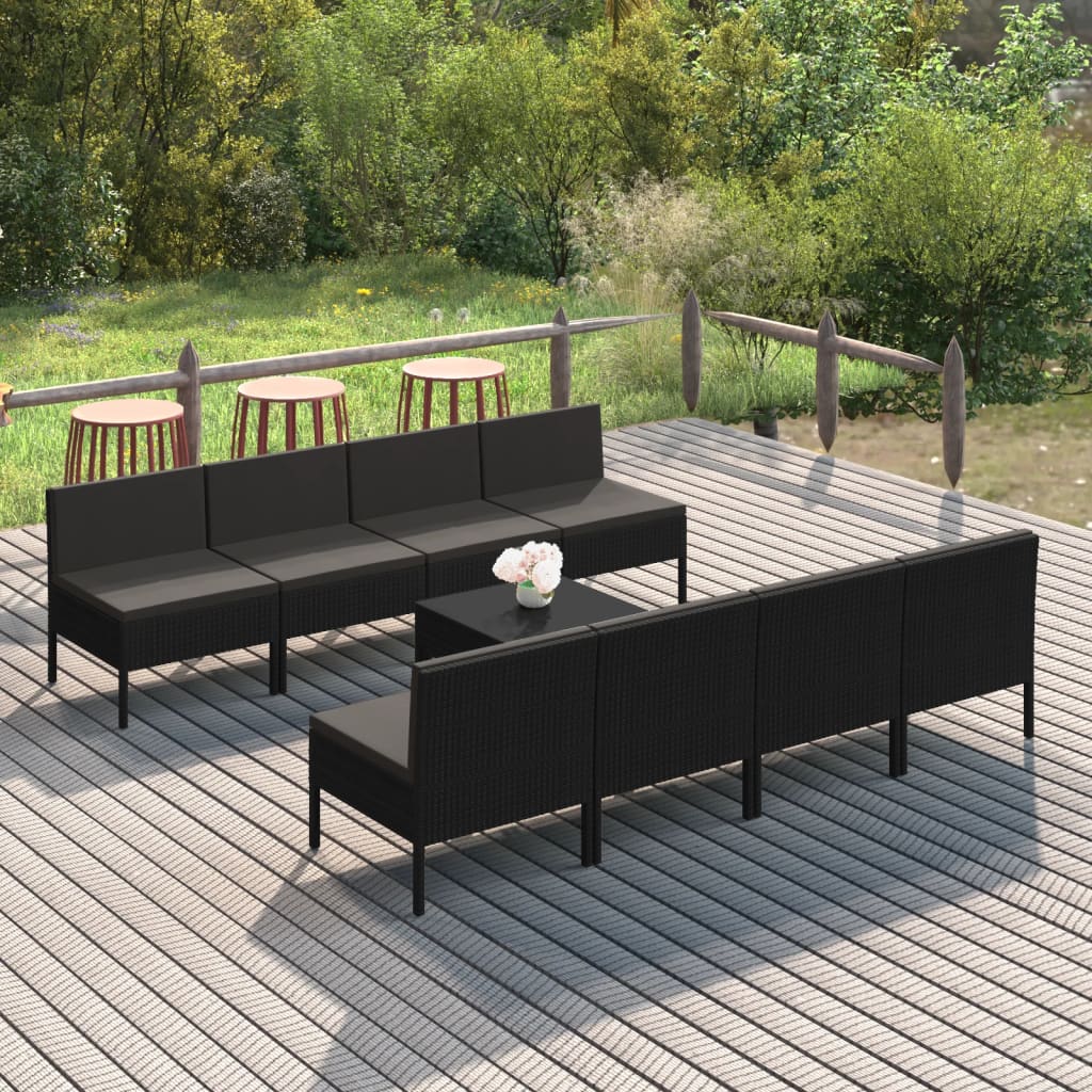 Set Divani da Giardino 9 pz con Cuscini in Polyrattan Nero cod mxl 38279