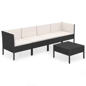 Set Divani da Giardino 5 pz con Cuscini in Polyrattan Nero 3094336