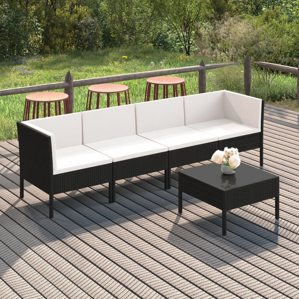 Set Divani da Giardino 5 pz con Cuscini in Polyrattan Nero 3094336