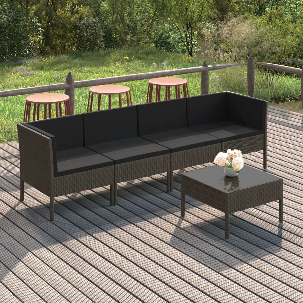 Set Divani da Giardino 5 pz con Cuscini in Polyrattan Grigio cod mxl 38281