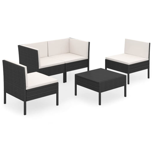 Set Divani da Giardino 5 pz con Cuscini in Polyrattan Nero 3094340