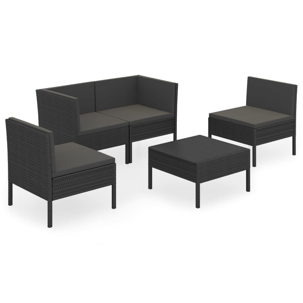 Set Divani da Giardino 5 pz con Cuscini in Polyrattan Nero cod mxl 40867