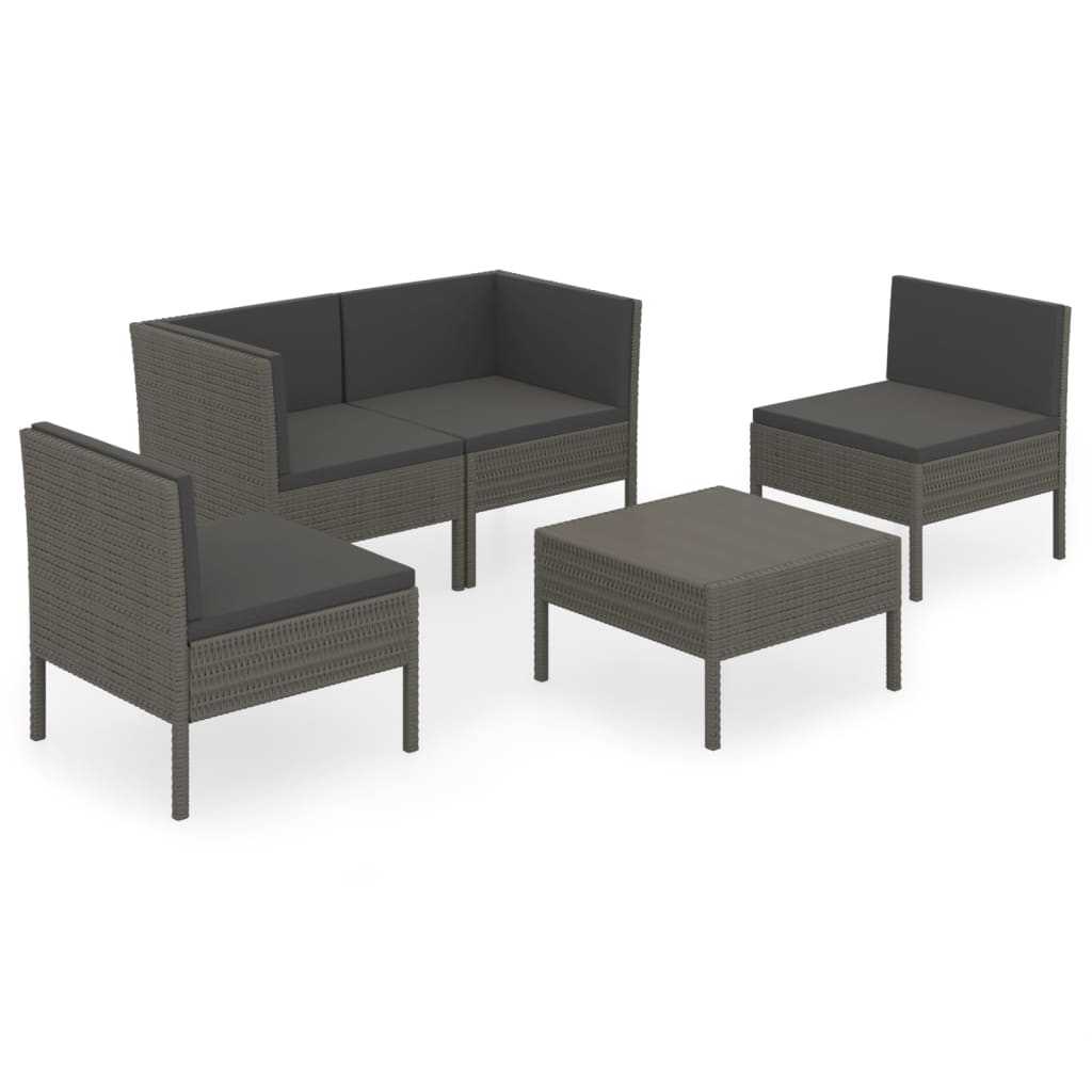 Set Divani da Giardino 5 pz con Cuscini in Polyrattan Grigio 3094342