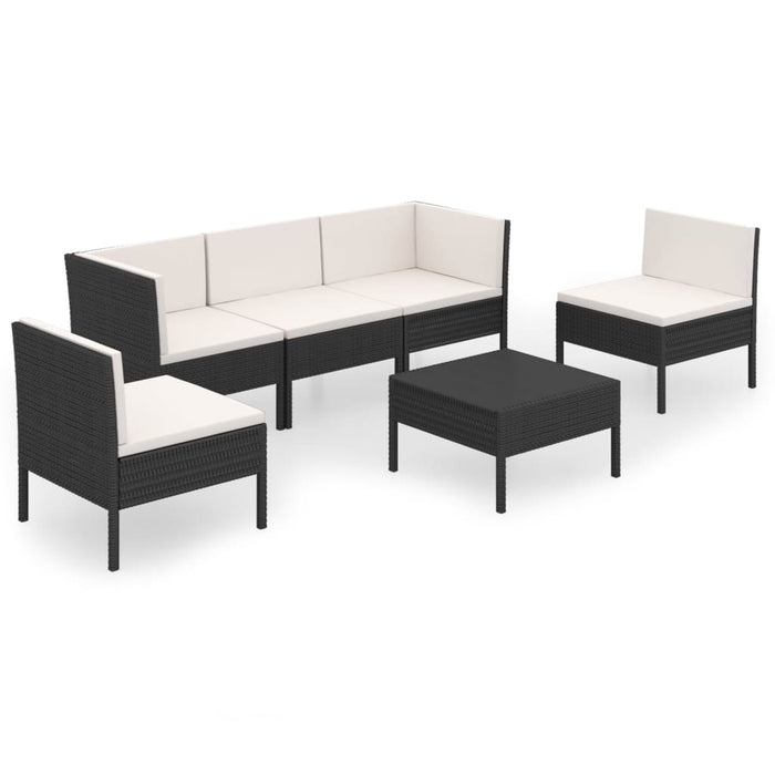 Set Divani da Giardino 6 pz con Cuscini in Polyrattan Nero 3094344