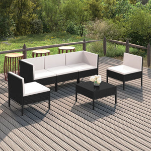 Set Divani da Giardino 6 pz con Cuscini in Polyrattan Nero 3094344