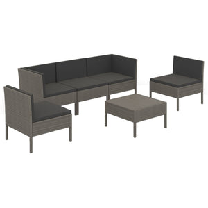 Set Divani da Giardino 6 pz con Cuscini in Polyrattan Grigio 3094346