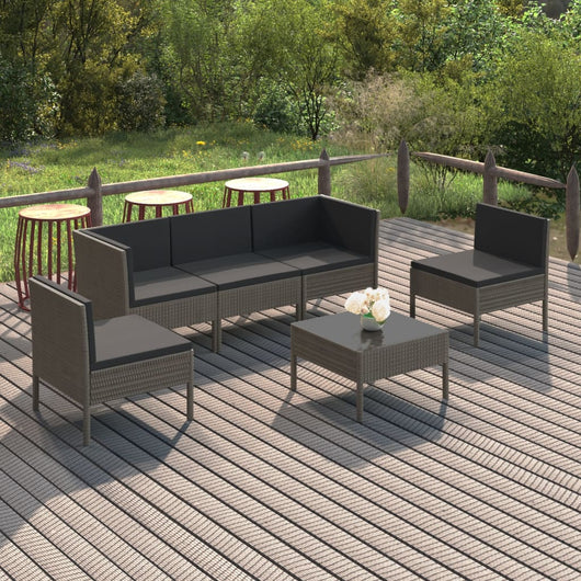 Set Divani da Giardino 6 pz con Cuscini in Polyrattan Grigio cod mxl 41948