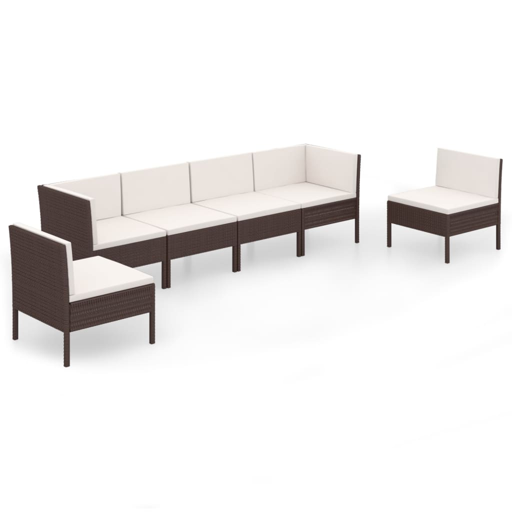 Set Divani da Giardino 6 pz con Cuscini in Polyrattan Marrone 3094347