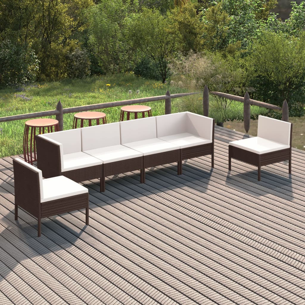 Set Divani da Giardino 6 pz con Cuscini in Polyrattan Marrone 3094347