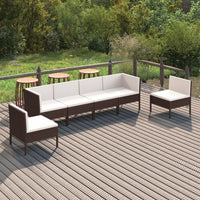 Set Divani da Giardino 6 pz con Cuscini in Polyrattan Marrone 3094347