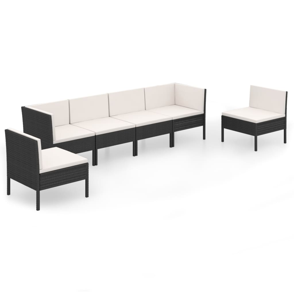 Set Divani da Giardino 6 pz con Cuscini in Polyrattan Nero 3094348