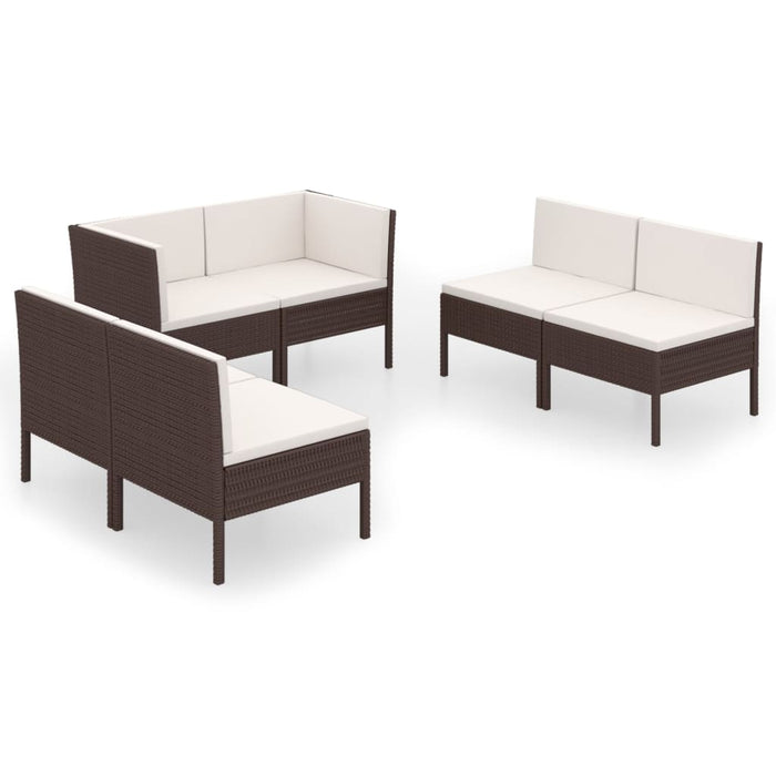 Set Divani da Giardino 6 pz con Cuscini in Polyrattan Marrone cod mxl 38307