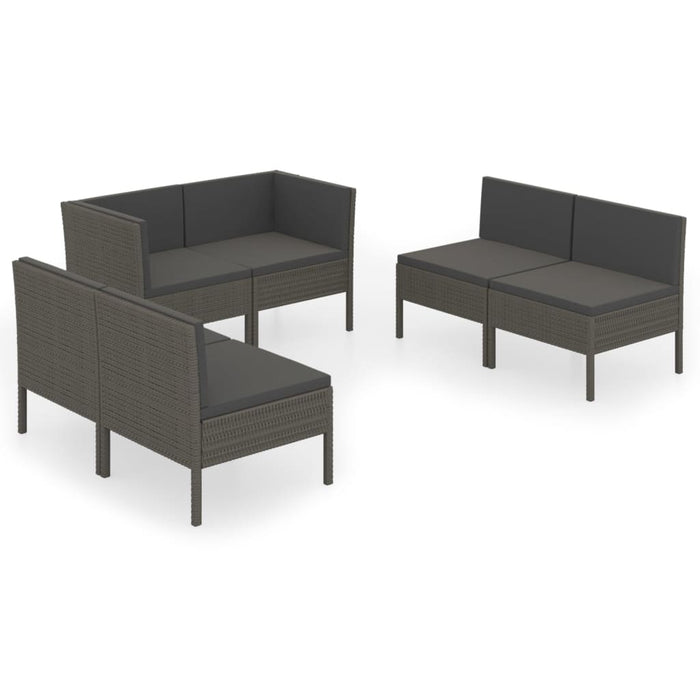 Set Divani da Giardino 6 pz con Cuscini in Polyrattan Grigio 3094354