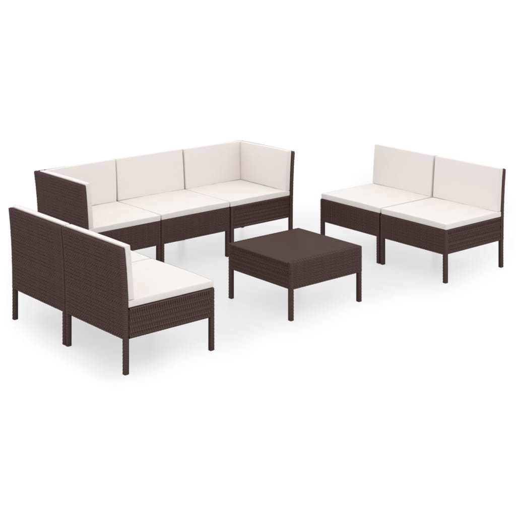 Set Divani da Giardino 8 pz con Cuscini in Polyrattan Marrone 3094355