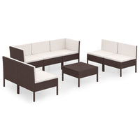 Set Divani da Giardino 8 pz con Cuscini in Polyrattan Marrone 3094355