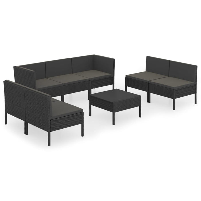 Set Divani da Giardino 8 pz con Cuscini in Polyrattan Nero 3094357