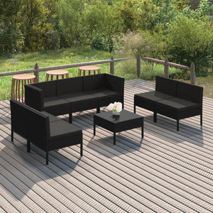 Set Divani da Giardino 8 pz con Cuscini in Polyrattan Nero 3094357