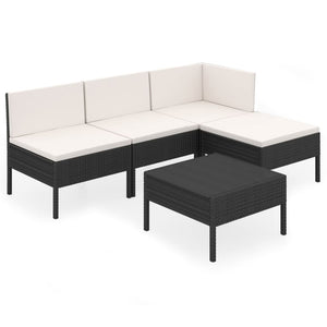 Set Divani da Giardino 5 pz con Cuscini in Polyrattan Nero cod mxl 38321