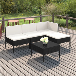 Set Divani da Giardino 5 pz con Cuscini in Polyrattan Nero cod mxl 38321