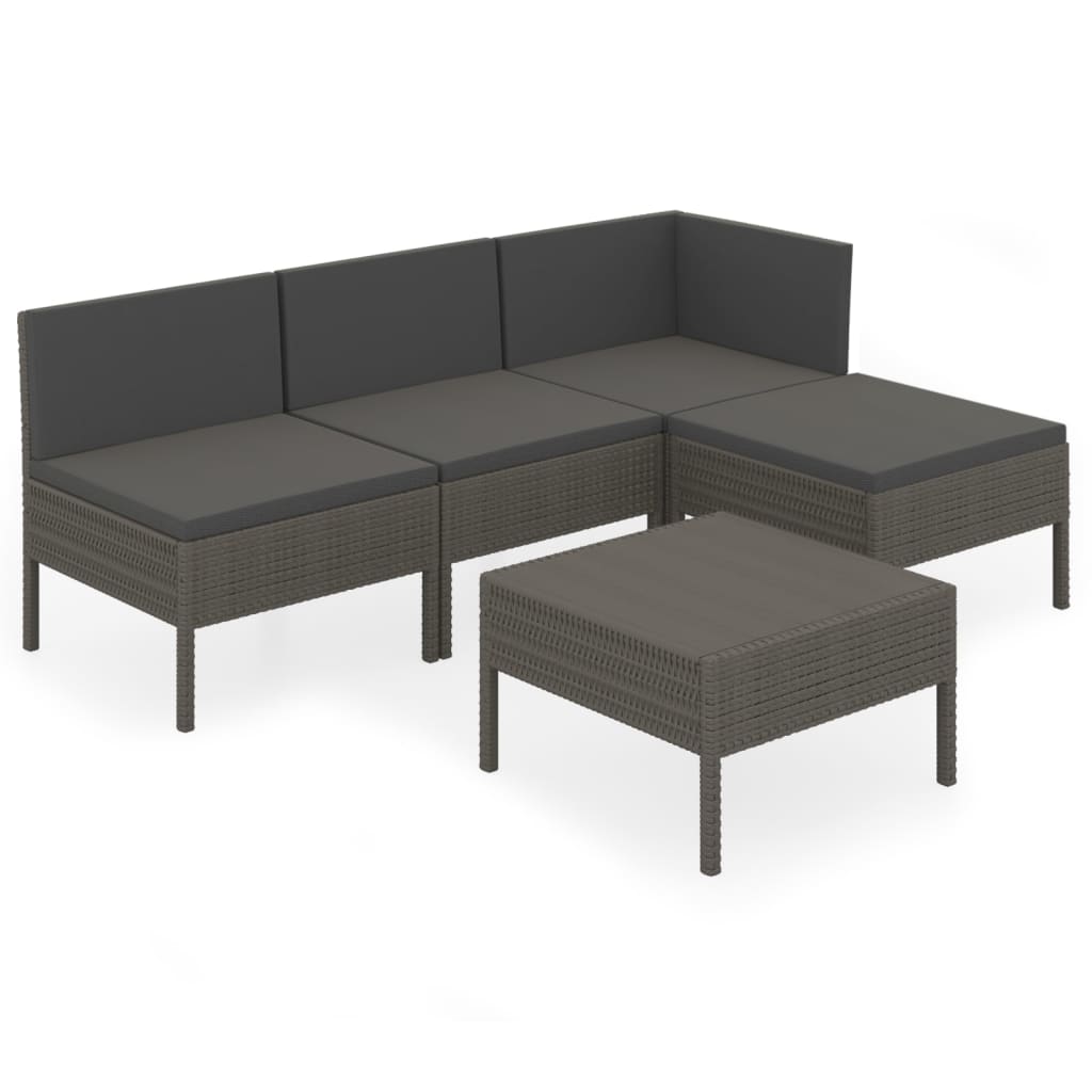 Set Divani da Giardino 5 pz con Cuscini in Polyrattan Grigio cod mxl 38313