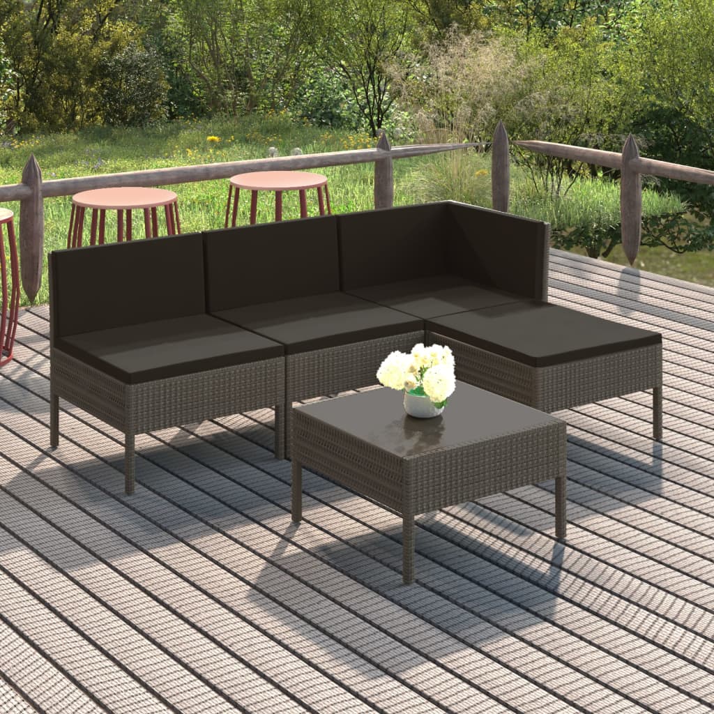 Set Divani da Giardino 5 pz con Cuscini in Polyrattan Grigio cod mxl 38313