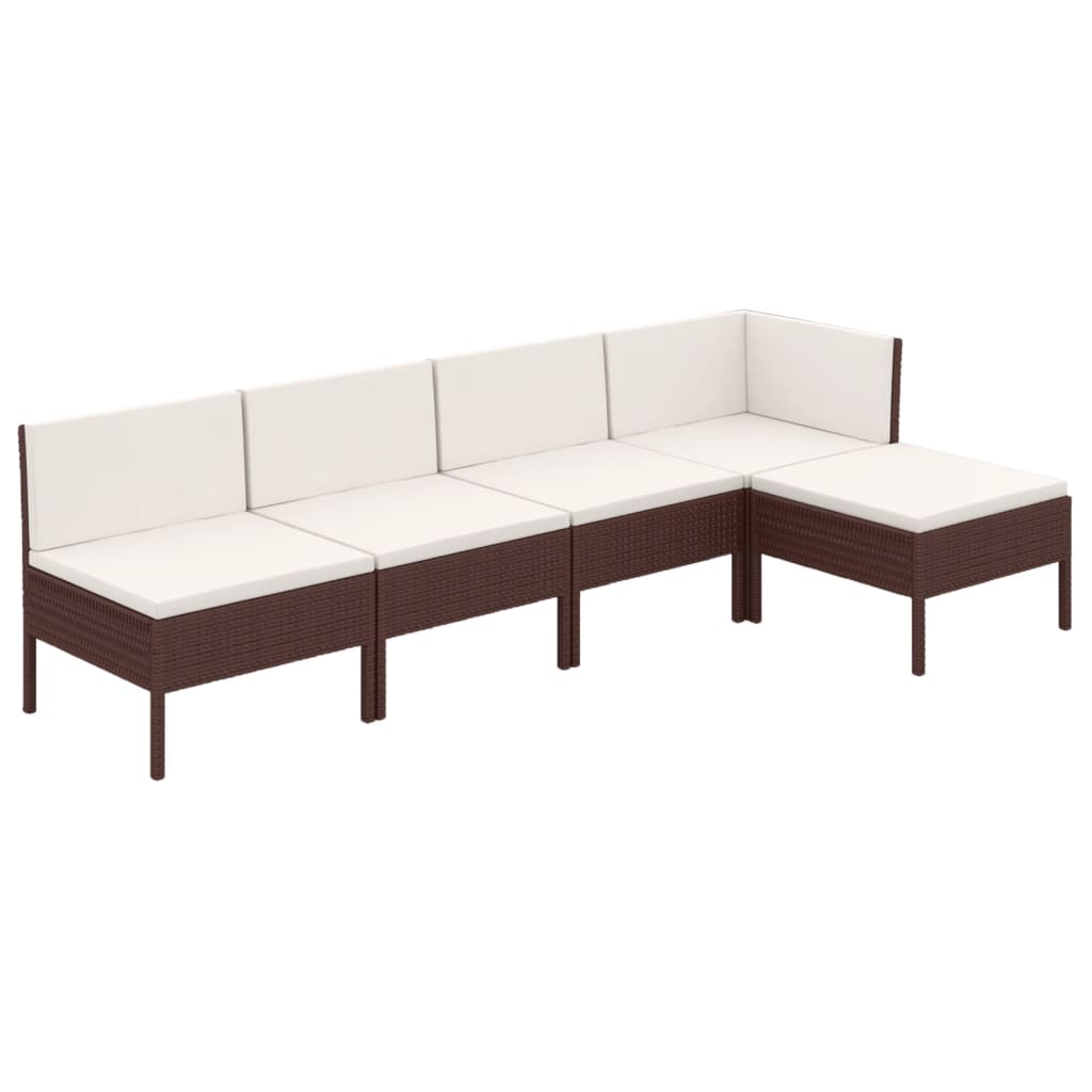 Set Divani da Giardino 5 pz con Cuscini in Polyrattan Marrone 3094367