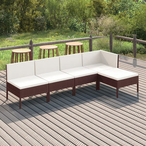 Set Divani da Giardino 5 pz con Cuscini in Polyrattan Marrone 3094367