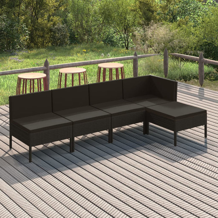 Set Divani da Giardino 5 pz con Cuscini in Polyrattan Nero cod mxl 38330