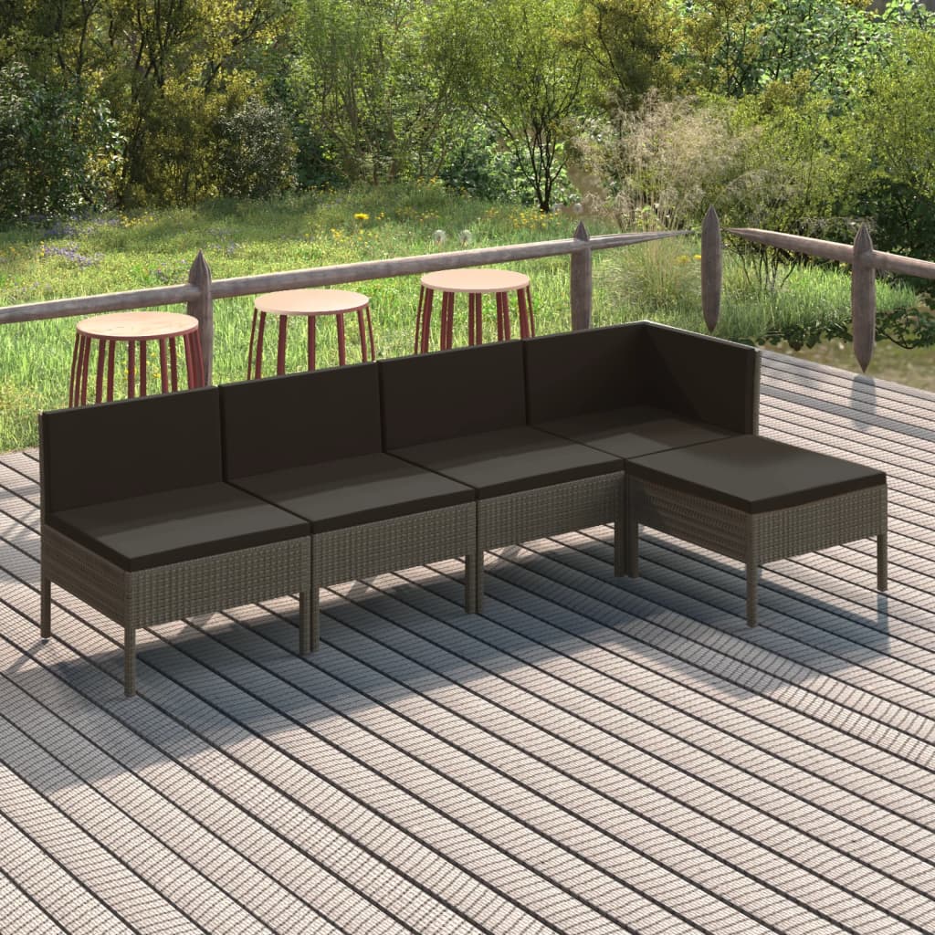 Set Divani da Giardino 5 pz con Cuscini in Polyrattan Grigio 3094370