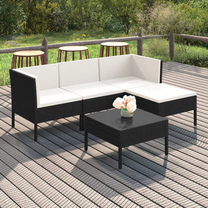 Set Divani da Giardino 5 pz con Cuscini in Polyrattan Nero cod mxl 41959