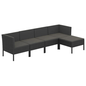 Set Divani da Giardino 5 pz con Cuscini in Polyrattan Nero cod mxl 40872