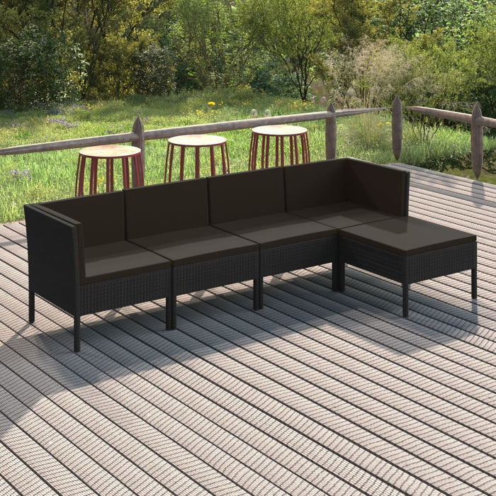 Set Divani da Giardino 5 pz con Cuscini in Polyrattan Nero cod mxl 40872