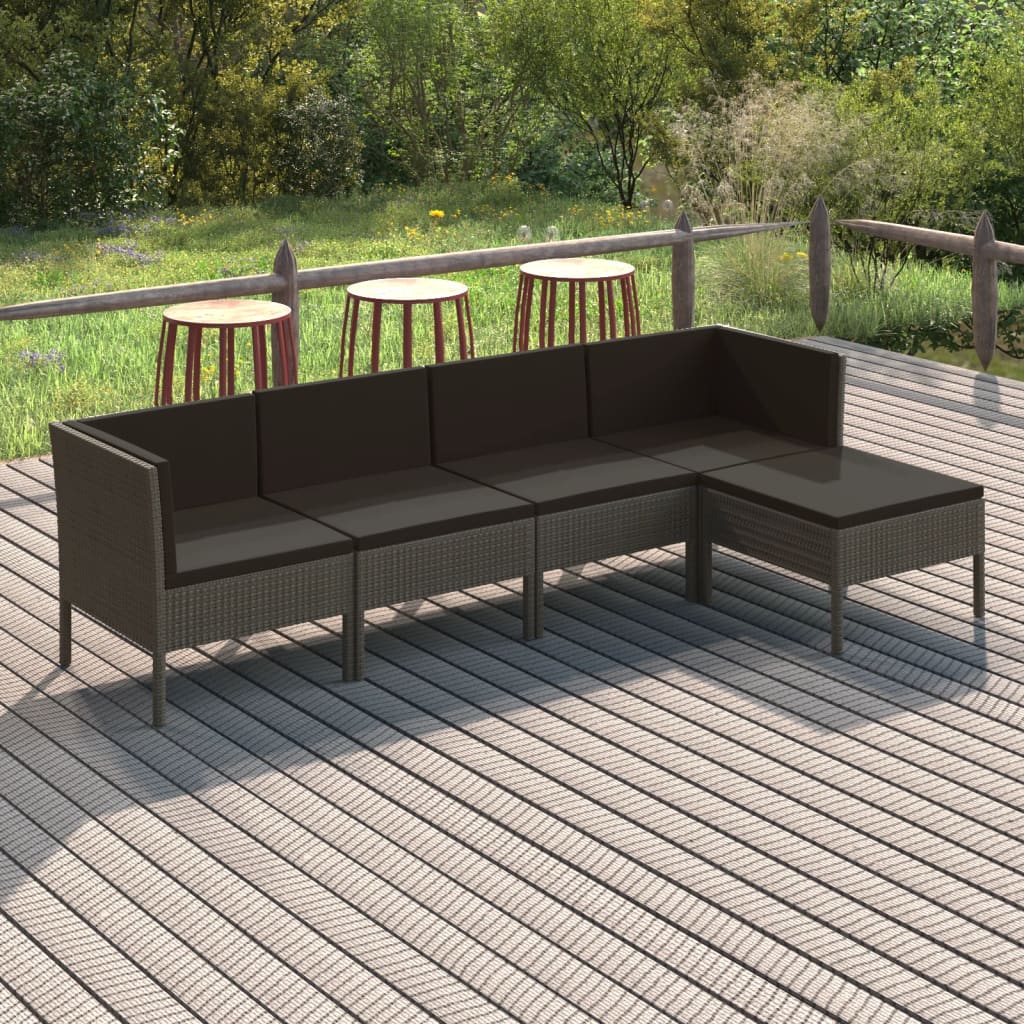 Set Divani da Giardino 5 pz con Cuscini in Polyrattan Grigio cod mxl 38335