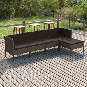 Set Divani da Giardino 5 pz con Cuscini in Polyrattan Grigio cod mxl 38335