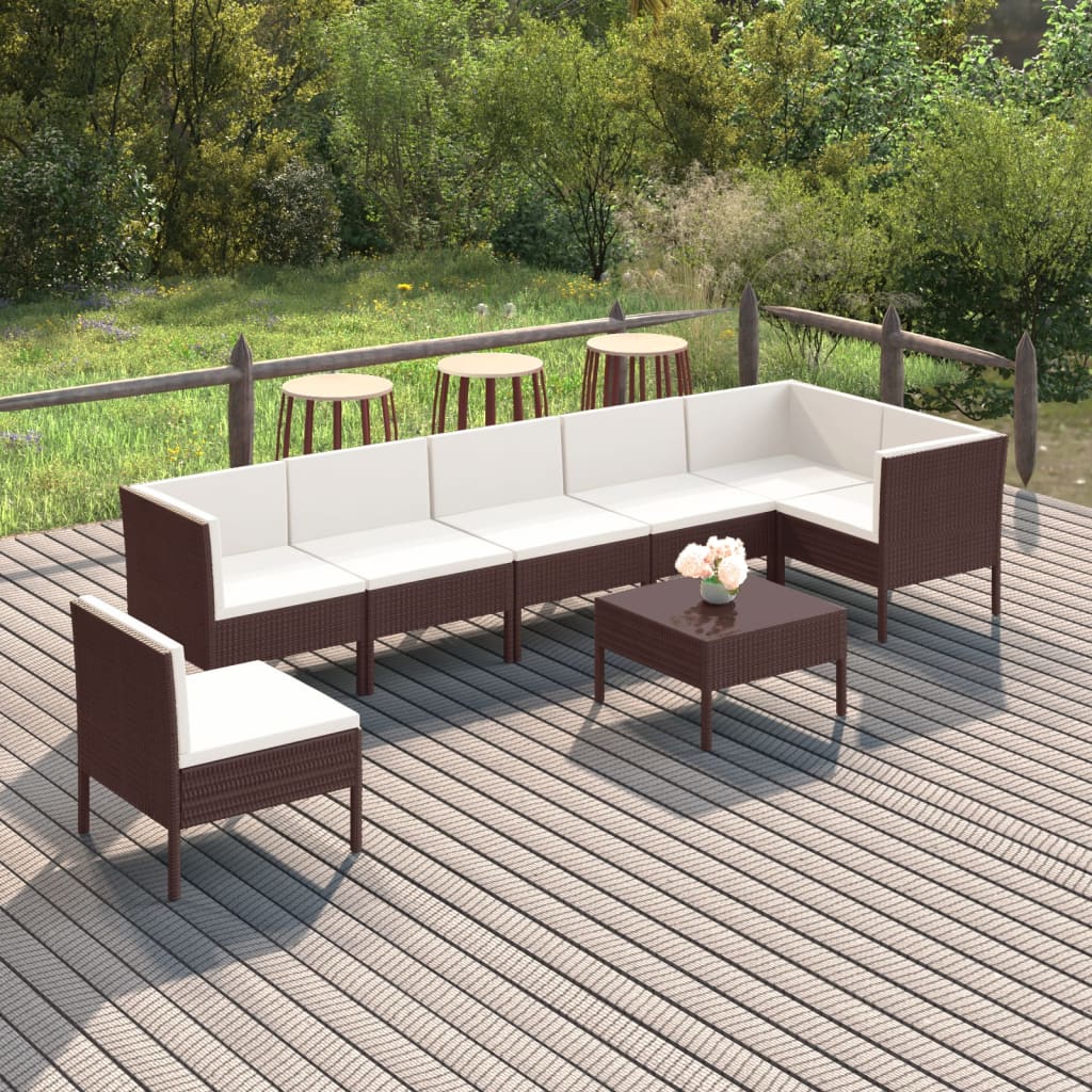 Set Divani da Giardino 8 pz con Cuscini in Polyrattan Marrone 3094387