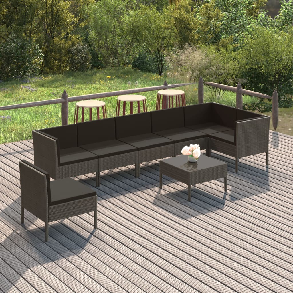 Set Divani da Giardino 8 pz con Cuscini in Polyrattan Grigio 3094390