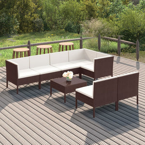 Set Divani da Giardino 8 pz con Cuscini in Polyrattan Marrone 3094391