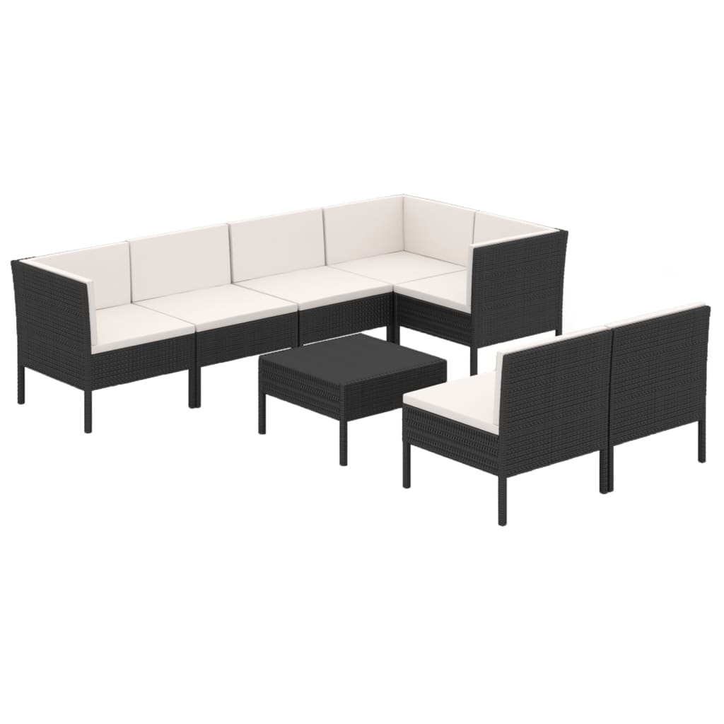 Set Divani da Giardino 8 pz con Cuscini in Polyrattan Nero 3094392