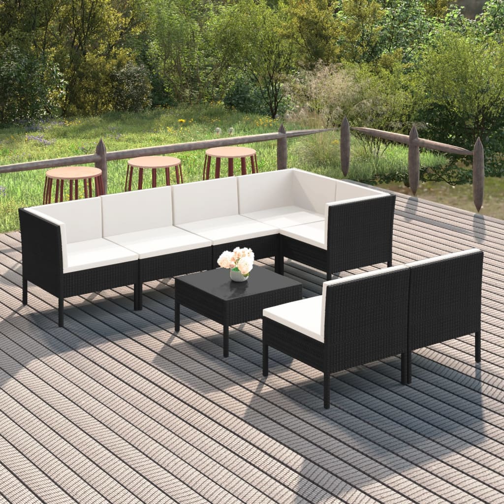 Set Divani da Giardino 8 pz con Cuscini in Polyrattan Nero 3094392