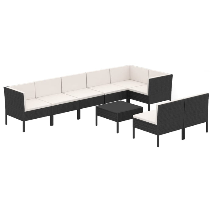 Set Divani da Giardino 9 pz con Cuscini in Polyrattan Nero 3094396