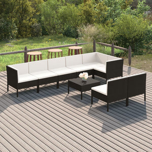 Set Divani da Giardino 9 pz con Cuscini in Polyrattan Nero 3094396