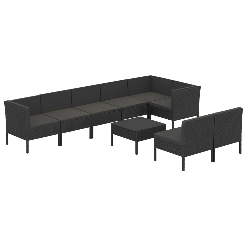 Set Divani da Giardino 9 pz con Cuscini in Polyrattan Nero 3094397