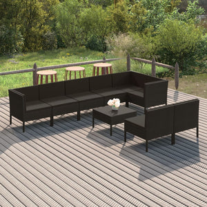 Set Divani da Giardino 9 pz con Cuscini in Polyrattan Nero 3094397