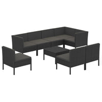 Set Divani da Giardino 9 pz con Cuscini in Polyrattan Nero 3094401