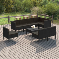 Set Divani da Giardino 9 pz con Cuscini in Polyrattan Nero 3094401